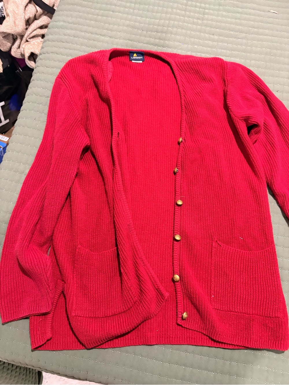 Lizsport Women's Red Button-Front Ribbed Cardigan